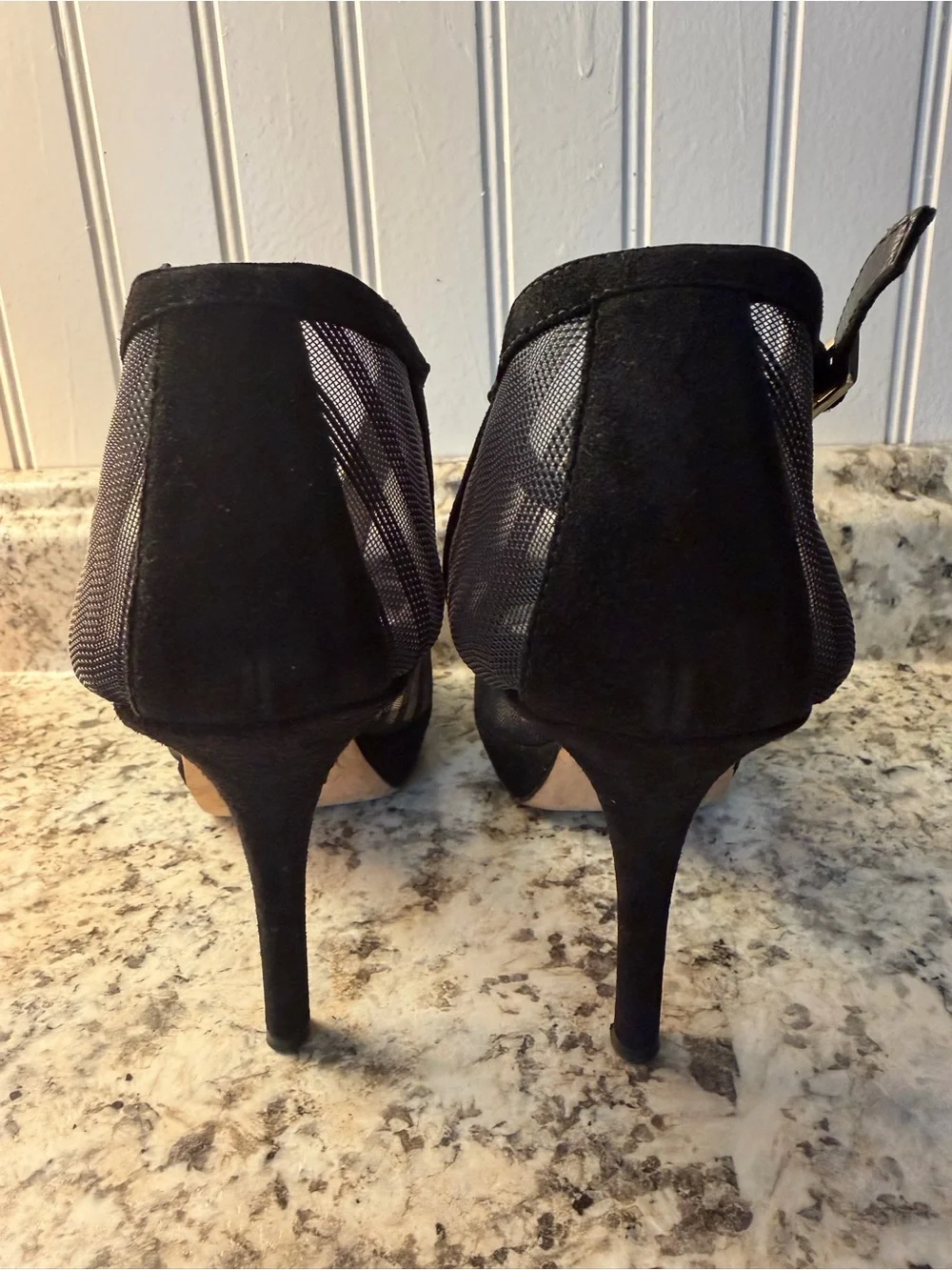 kate spade Black Mesh Bow T-Strap Peep-Toe Platform Stiletto Heels Made In Italy